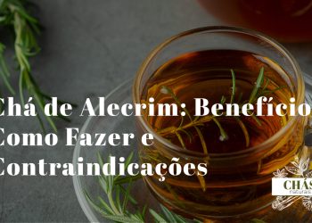 chá de alecrim benefícios — chávena de chá com ramos de alecrim fresco em fundo mediterrânico