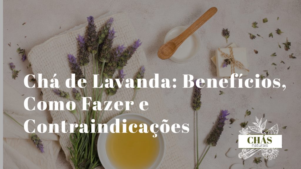 chá de lavanda benefícios — chávena de chá com flores de lavanda secas e frescas em fundo provençal