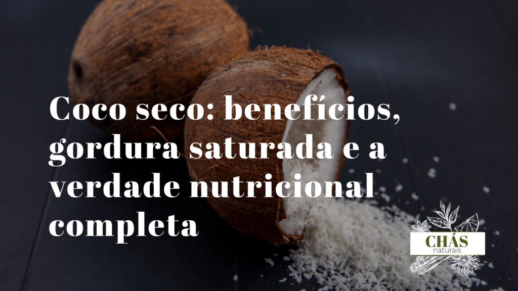 benefícios do coco seco — lascas e raspas de coco desidratado sem açúcar sobre superfície de madeira