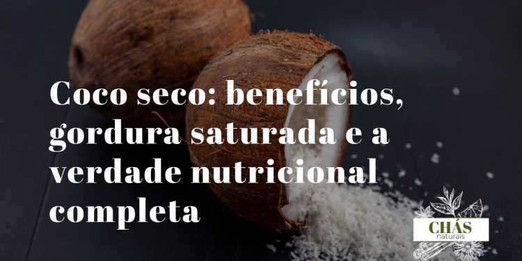 benefícios do coco seco — lascas e raspas de coco desidratado sem açúcar sobre superfície de madeira