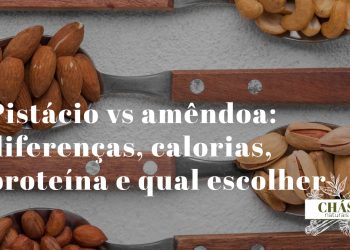 pistácio vs amêndoa — comparação lado a lado de pistácios verdes com casca e amêndoas castanhas sobre superfície de madeira