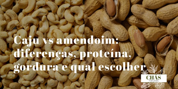 caju vs amendoim — cajus brancos ao lado de amendoins torrados com casca em recipientes de madeira sobre superfície rústica