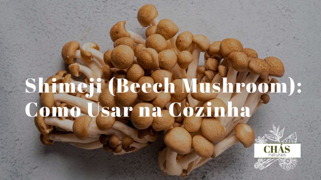shimeji castanho e branco Hypsizygus tessellatus em dois grupos lado a lado sobre tábua de madeira com pauzinhos e ingredientes asiáticos